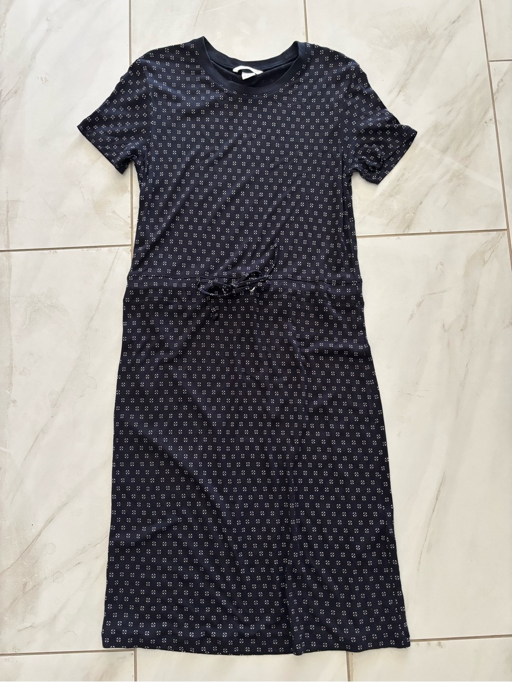 H&M Navy Printed Short-Sleeve Tie-Waist Dress